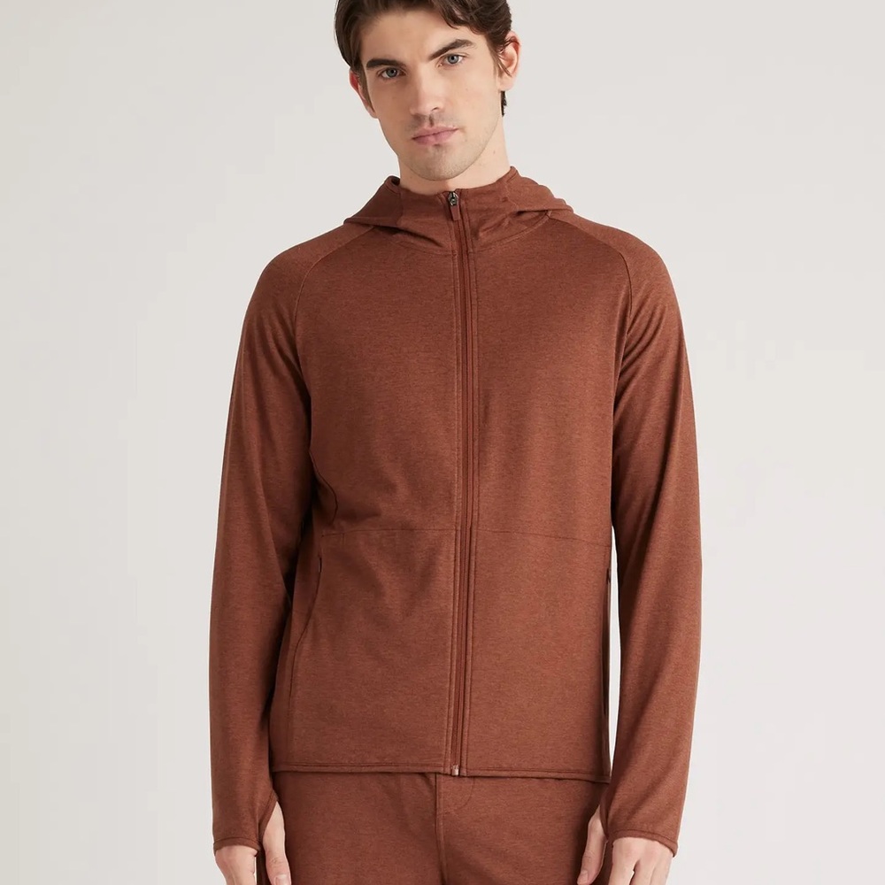 NWT Quince Flowknit Performance Zip Hoodie in Heather Cedar, size XL